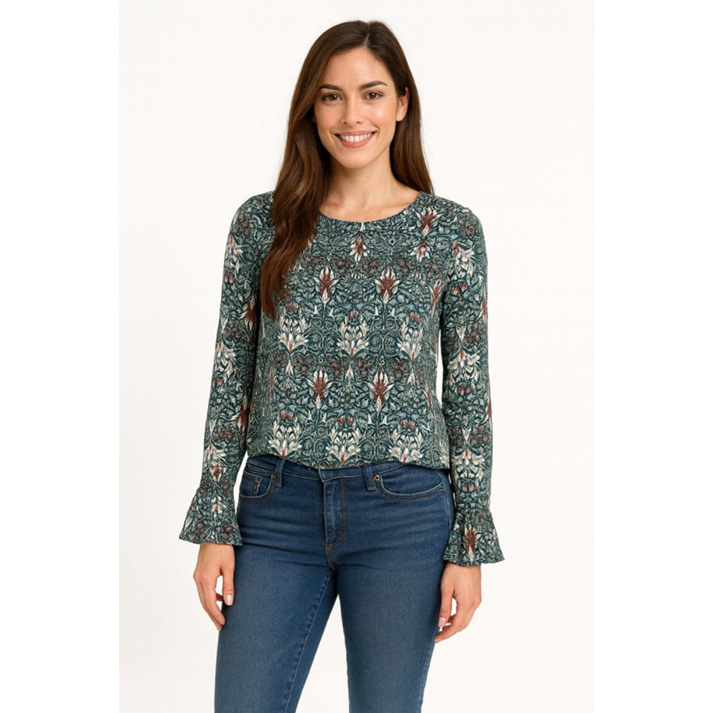 Women's H&M Green & Red Floral Long Sleeve Blouse Size 4